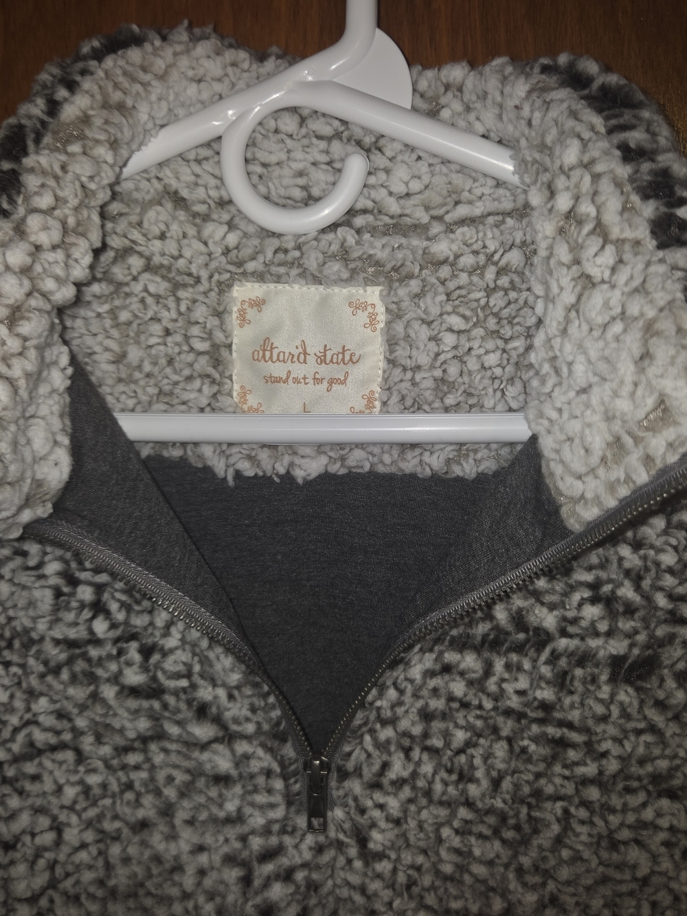 Altar'd State Charcoal Frosted Sherpa Quarter Zip Jacket L - Picture 3 of 6